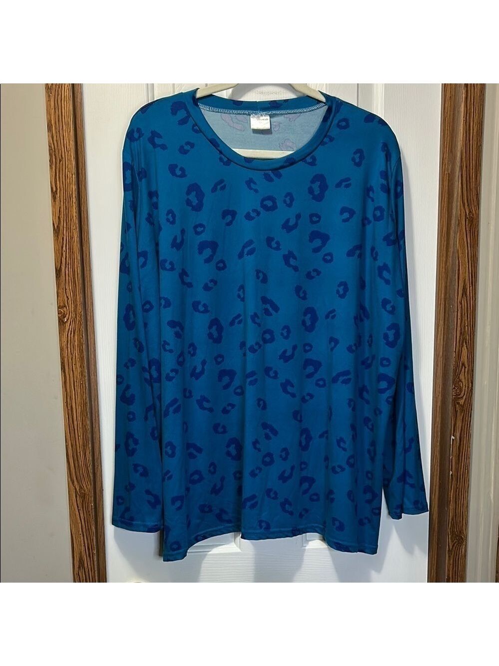 Essentials Blue Leopard Print Long Sleeve Tee